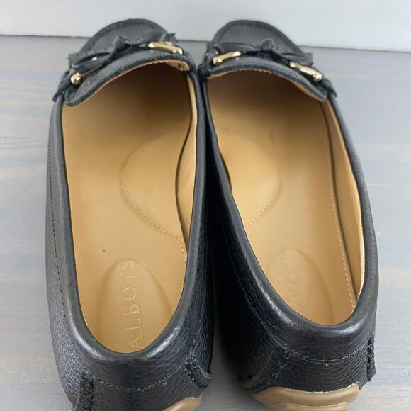 Talbots Penny Loafers Women 8M Black Pebble Leather Bow‎ Buckle Old Money Preppy - Picture 6 of 9
